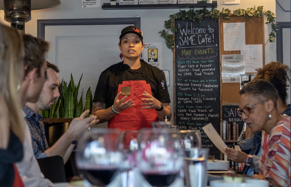 Andrea Condes of Four Directions Cuisine leads a dining experience that connects guests to Indigenous foods and culture. “We are not just selling meals. We are reconnecting people to something bigger than themselves,” she says. (Photo: Four Directions Cuisine)