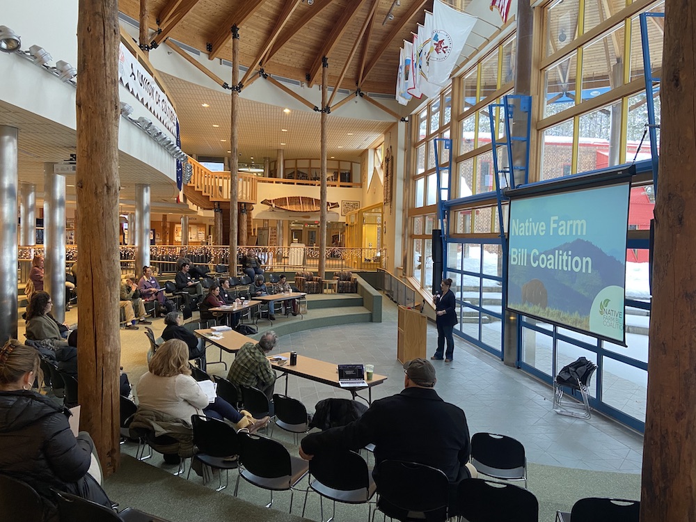 Carly Griffith Hotvedt presents on behalf of the Native Farm Bill Coalition at the Fond du Lac Tribal College in Wisconsin. (Courtesy photo)