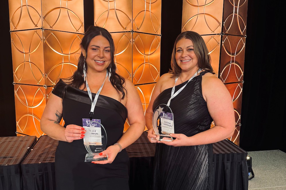 Ellen Harmon (left) and Serena Harmon, co-owners of Rosebud Building Products, received Rising Star Awards at the 2025 Top Women in Hardware & Building Supply event in Chicago. (Courtesy photo)