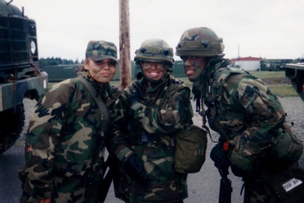 Rose McFadden (left) during her Marine service, before the mortar attack in Baghdad that ended her military career and earned her a Purple Heart. The injury "shifted the trajectory of my life to what I do now," she said, leading to her path as an entrepreneur and community builder. (Photo: Courtesy)