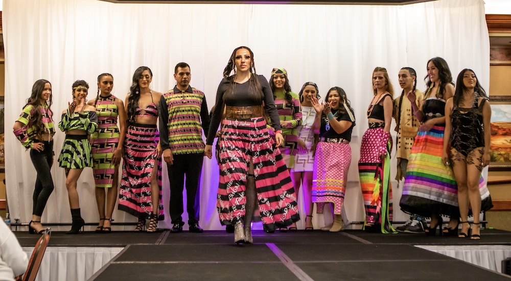 Chippewa designer Rebekah Jarvey and her models at a recent show in Albuquerque, NM. (Photo: Ryan Begay)